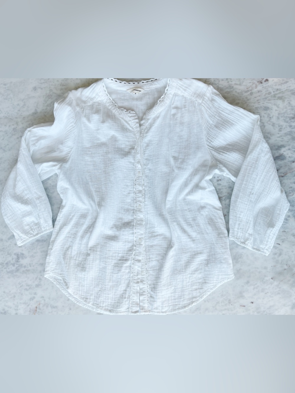 Lucky Brand White Cotton Gauze Button Down Shirt M 100% Cotton